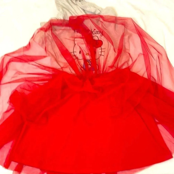 Hello Kitty Hooded Red Tutu Dress - Tulle Skirt - Oatmeal Heather- Size Small - Picture 6 of 8